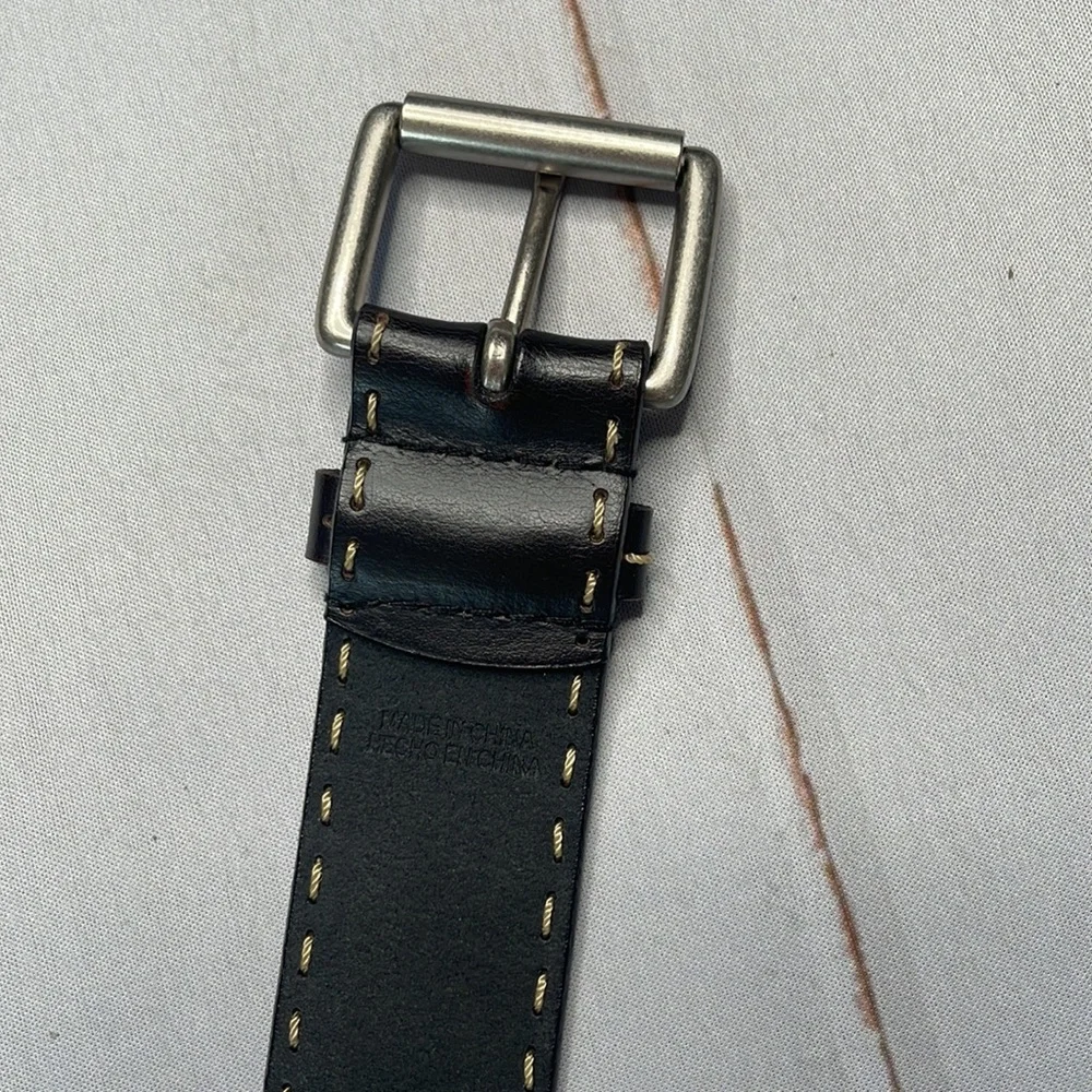 Anne Klein L Belt Black Exposed Stitching Large Ladies Leather Silver Hardware - Picture 5 of 13